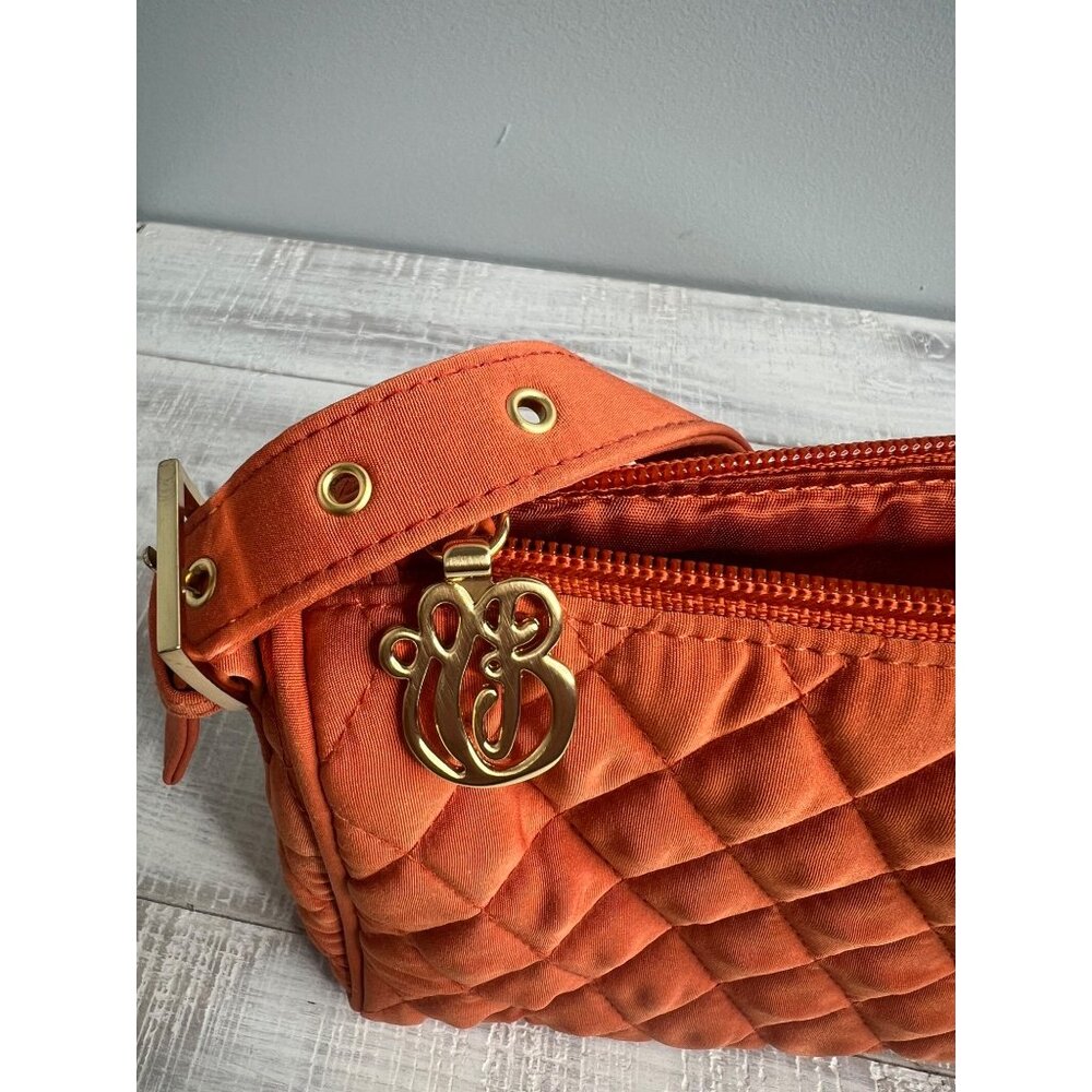 Vera Bradley Quilted Shoulder Bag In Orange With Gold Monogram & Zipper Clos - Picture 5 of 16